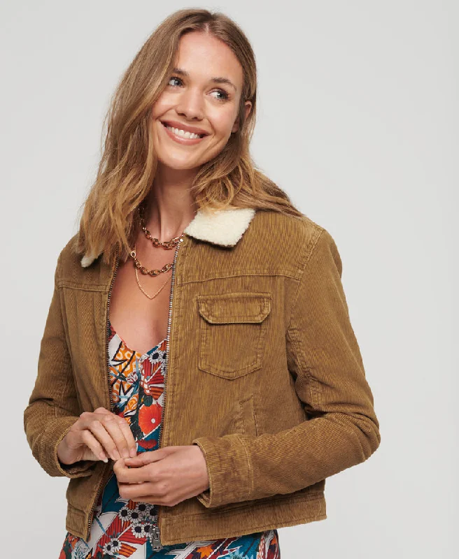 Cord Lined Cropped Jacket | Denim Co Tobacco