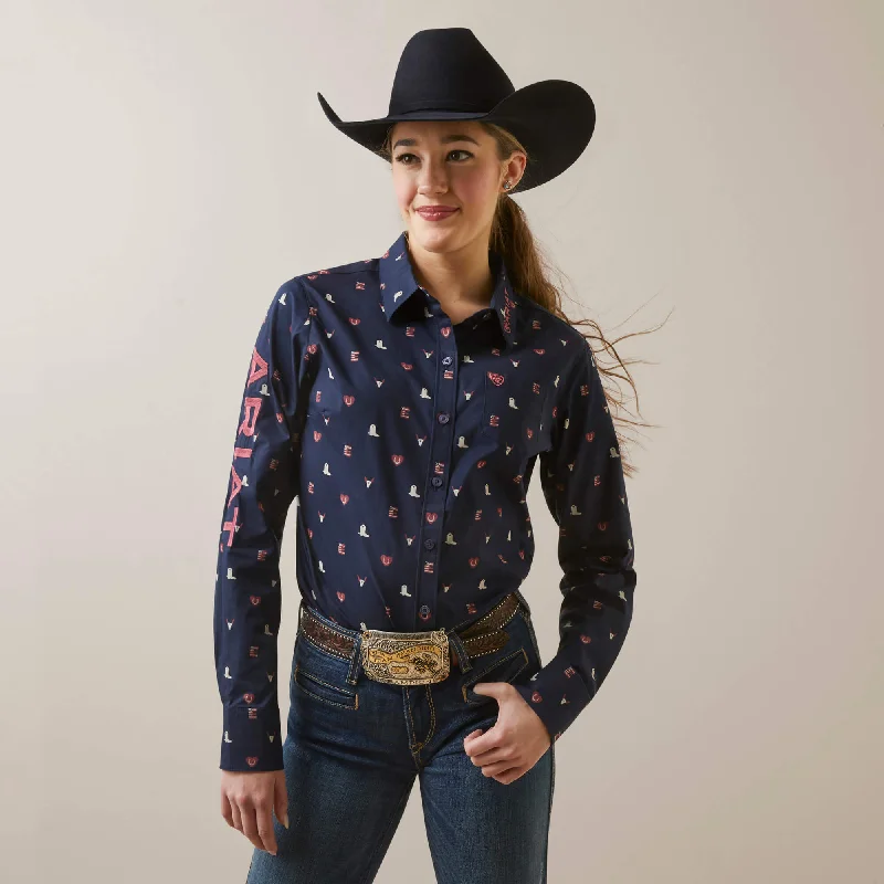 Women's Ariat Wrinkle Resist Team Kirby Stretch Button Down Shirt #10046563